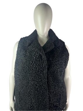 Black PERSIAN LAMB Vest, Plus Size 3XL, Certified Vintage Fur w/Storage Bag